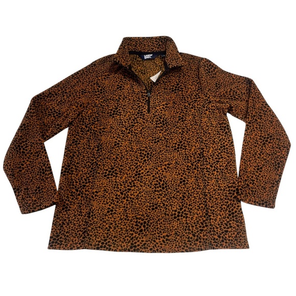 Lands End Fleece Quarter Zip Pullover Cheetah Print Size Medium 10-12 - Picture 2 of 9